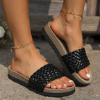 PU Leather Woven Platform Sandals - Delanoir