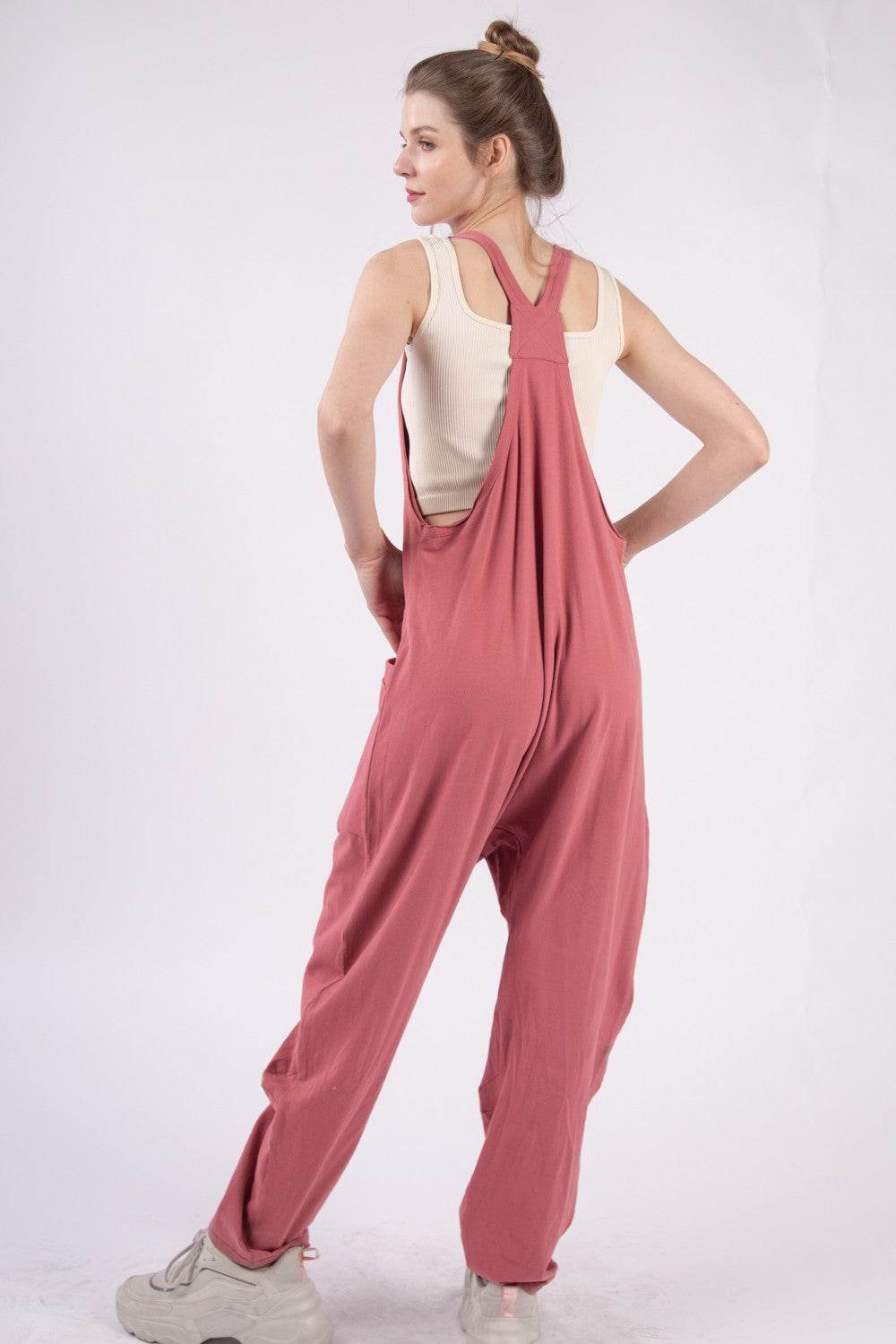VERY J Plunge Sleeveless Jumpsuit with Pockets - Delanoir