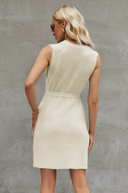 Tied Round Neck Sleeveless Sweater Dress - Delanoir