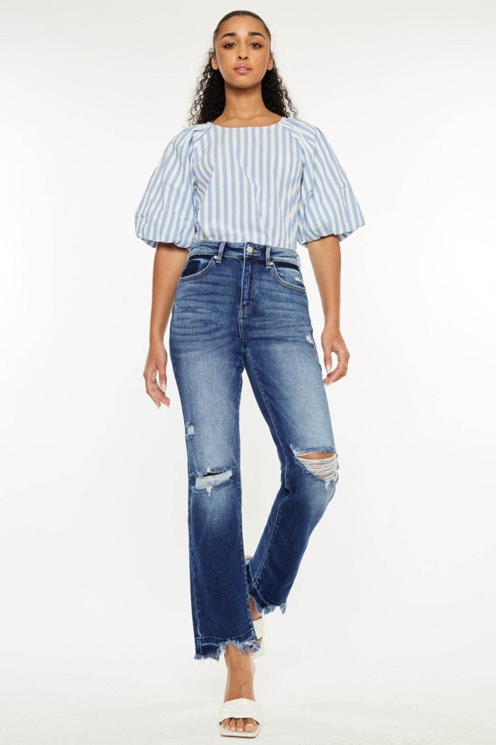 Kancan High Rise Distressed Slim Straight Jeans - Delanoir