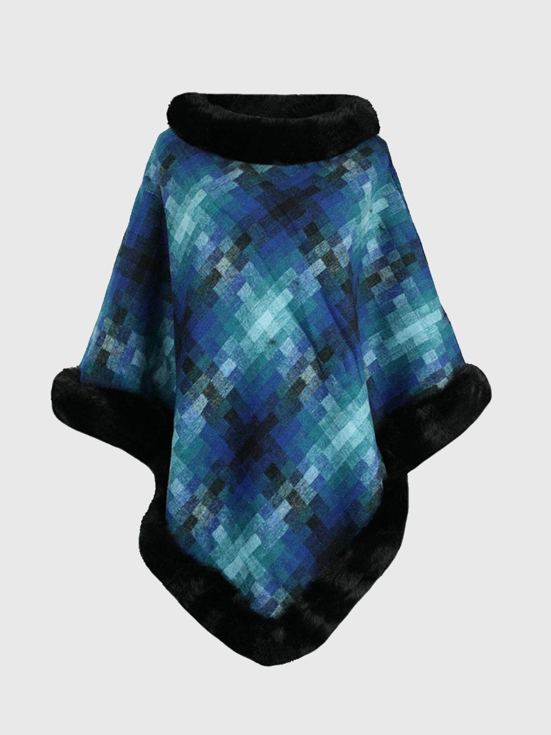 Faux Fur Trim Poncho - Delanoir