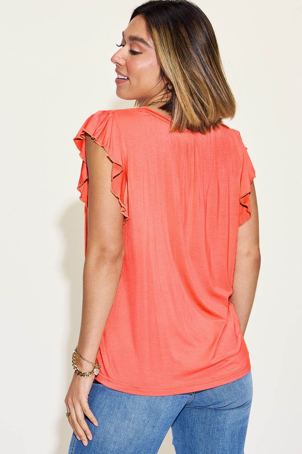 Basic Bae Full Size Bamboo Notched Ruffled Short Sleeve T-Shirt - Delanoir
