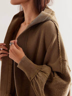 Exposed Seam Open Front Batwing Sleeve Hooded Cardigan - Delanoir