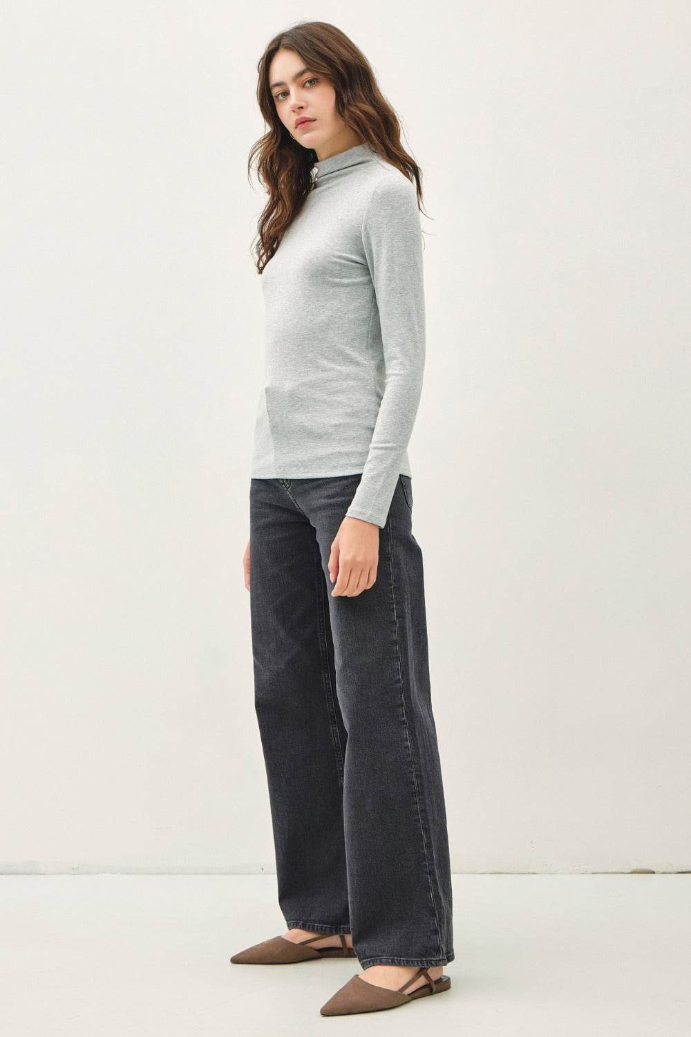 Be Cool Mock Neck Long Sleeve T-Shirt - Delanoir