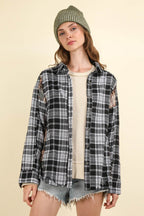 VERY J Contrast Plaid Raw Detail Shirt - Delanoir