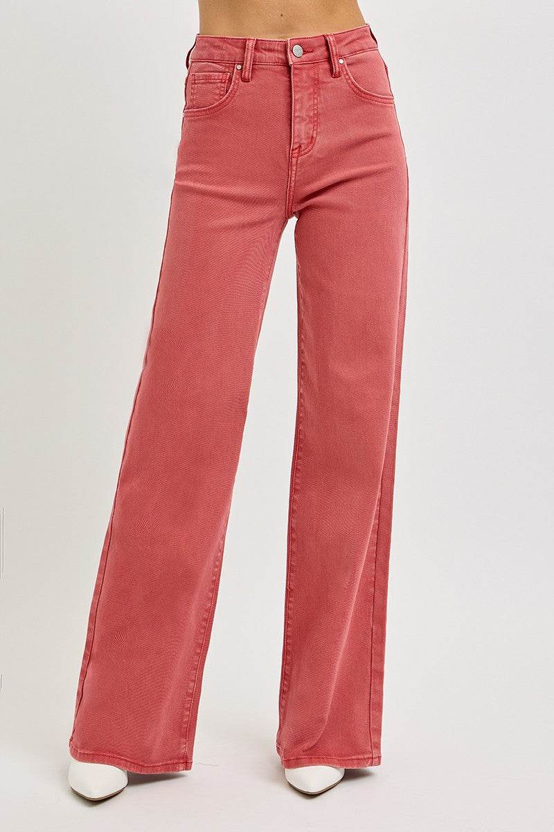 RISEN Full Size High Rise Tummy Control Wide Leg Jeans - Delanoir