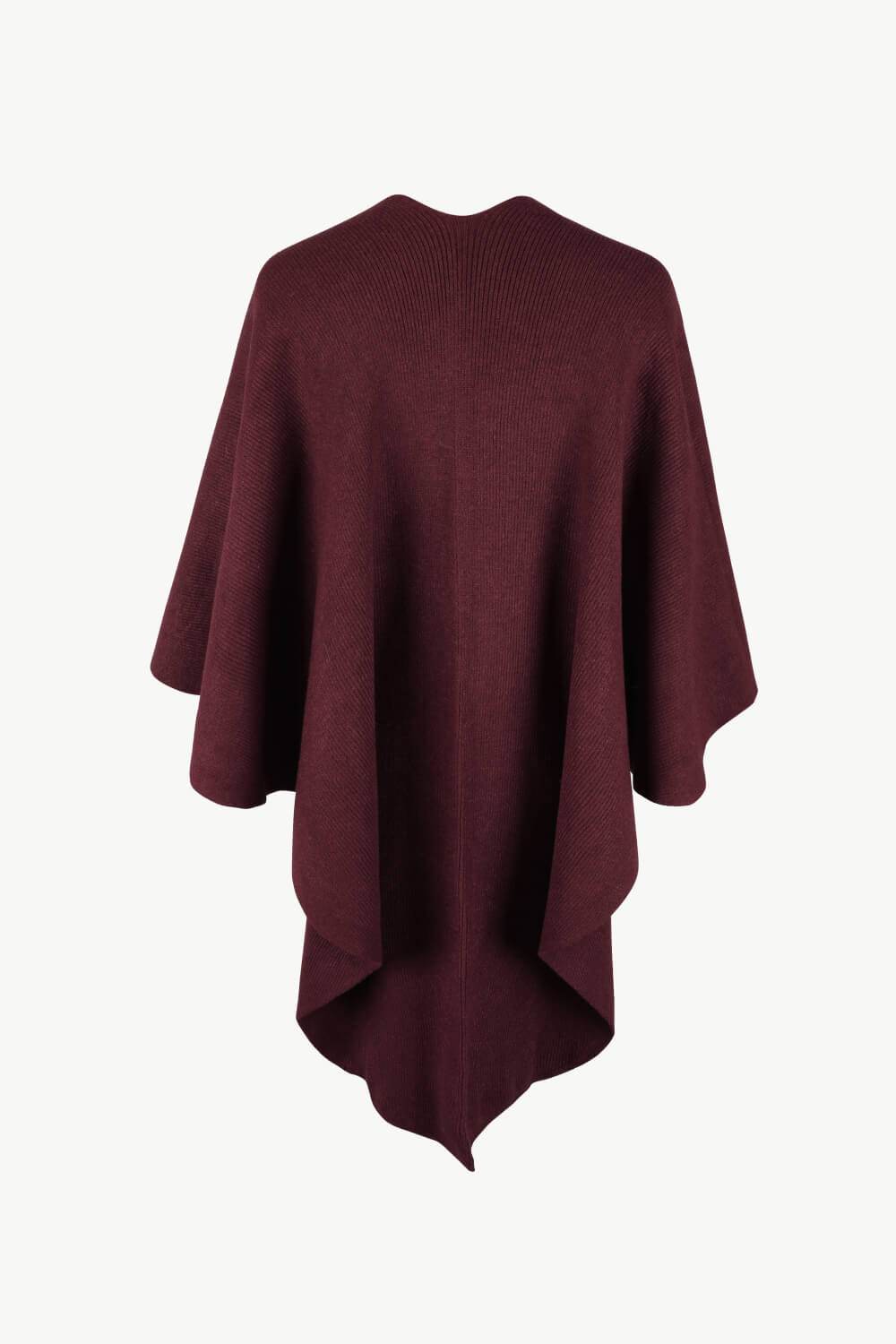 Surplice Neck Pom-Pom Trim Poncho - Delanoir