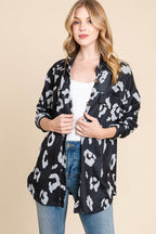 BOMBOM Animal Print Button Up Knit Shacket - Delanoir