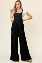 Double Take Full Size Texture Wide Strap Wide Leg Overall - Delanoir