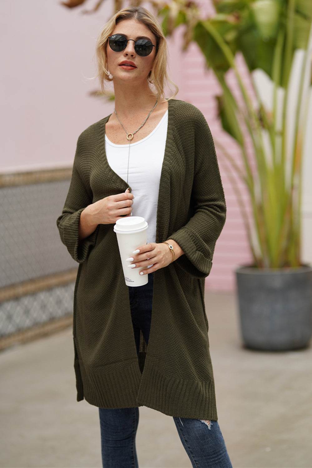 Open Front Long Sleeve Cardigan - Delanoir