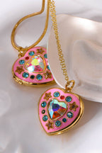 Rhinestone Decor Heart Box Pendant Necklace - Delanoir
