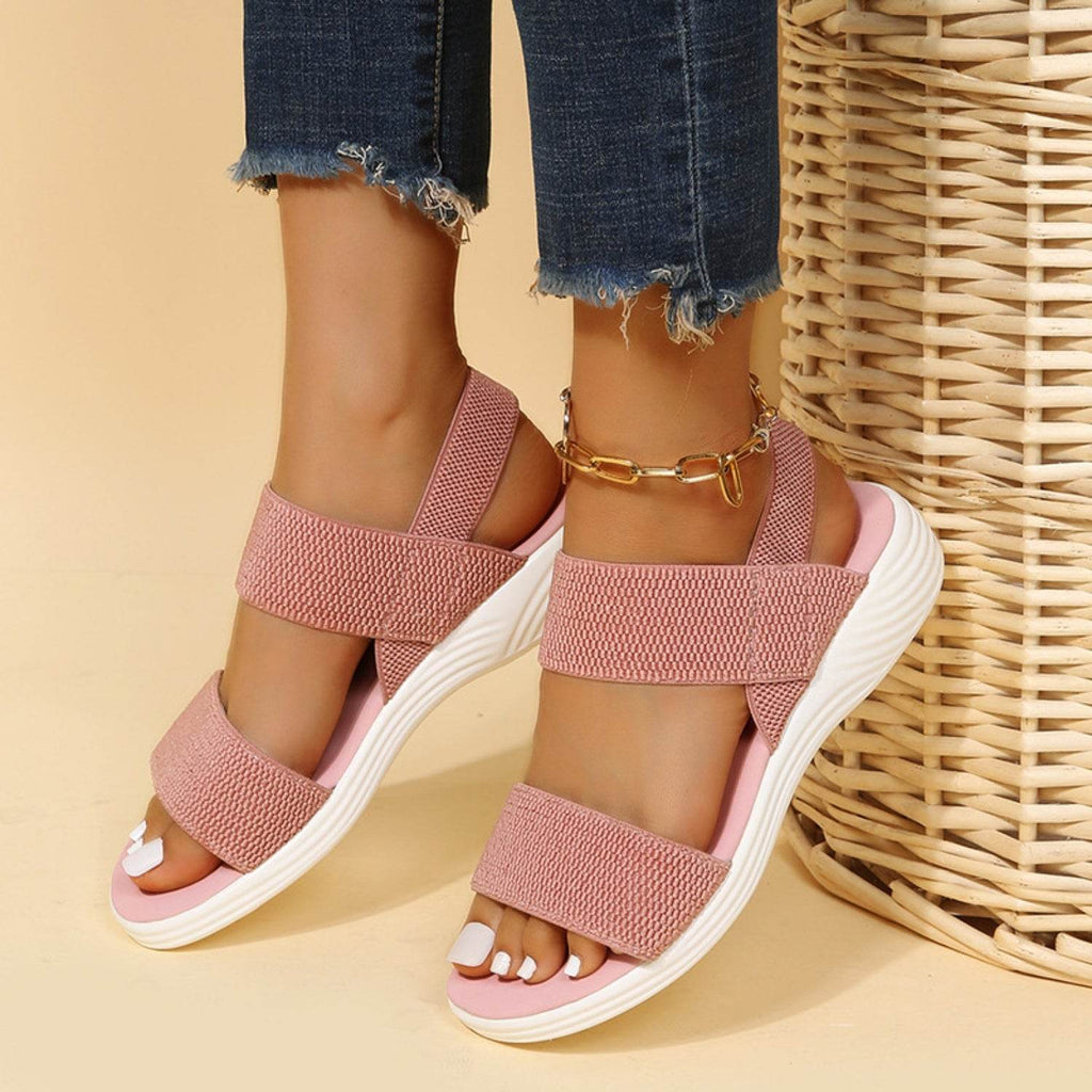 Rubber Open Toe Low Heel Sandals - Delanoir