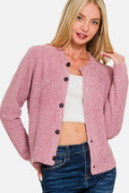 Zenana Button Down Long Sleeve Sweater Cardigan - Delanoir