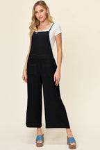 Double Take Full Size Texture Sleeveless Wide Leg Overall - Delanoir