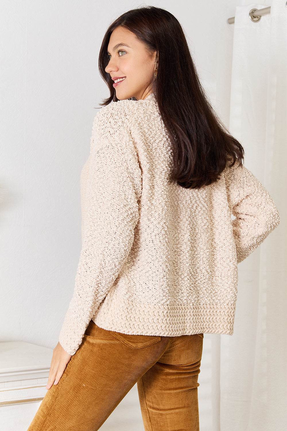 Double Take Open Front Long Sleeve Cardigan - Delanoir
