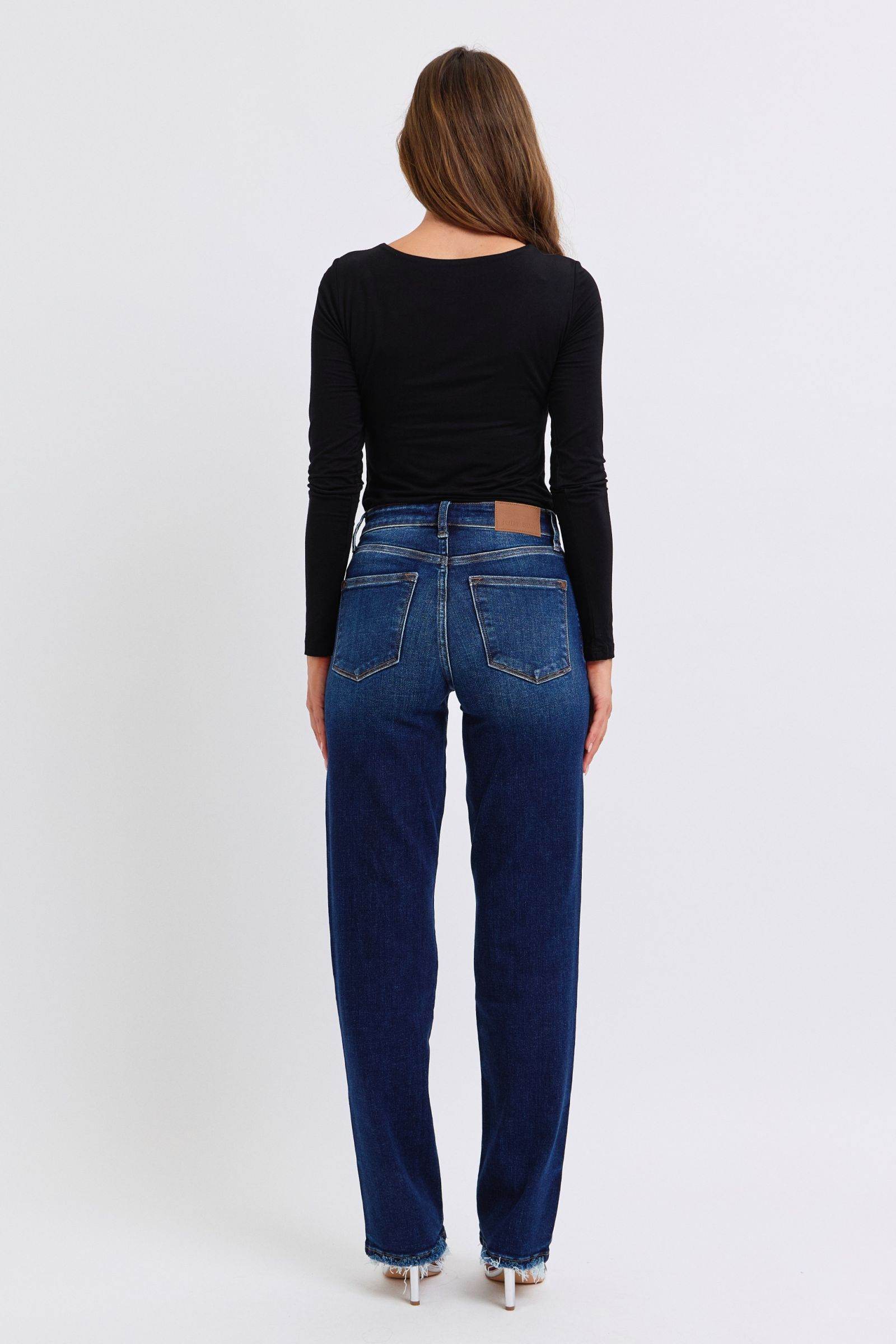 Judy Blue Full Size Raw Hem Straight Leg Jeans - Delanoir