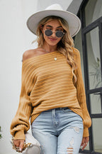 Boat Neck Batwing Sleeve Sweater - Delanoir