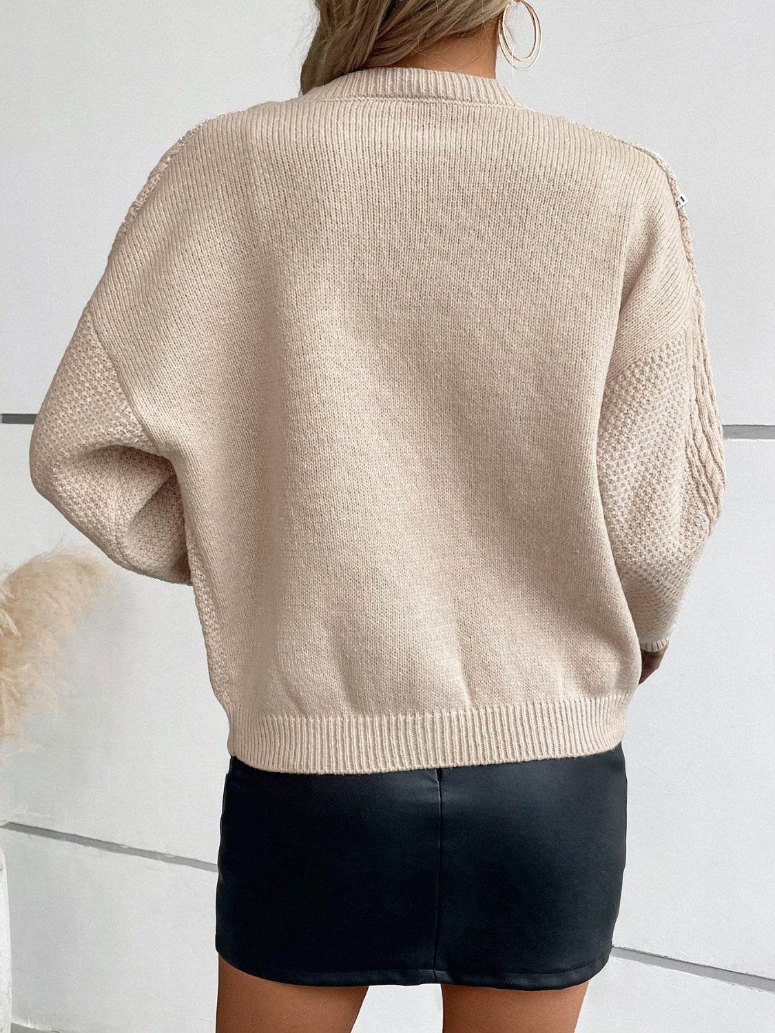 Cable-Knit Round Neck Button Up Cardigan - Delanoir
