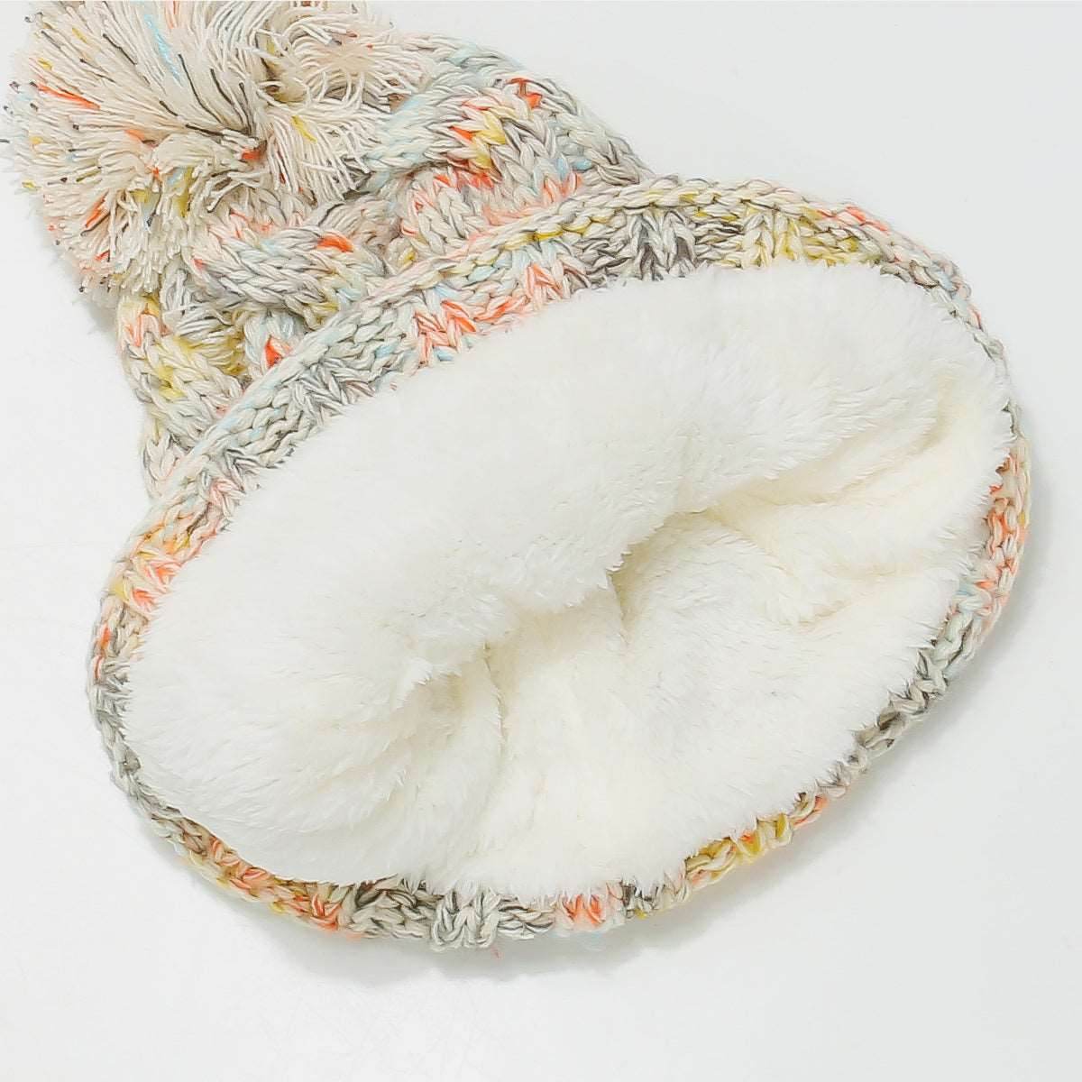 Contrast Cable-Knit Hat with Pompom - Delanoir