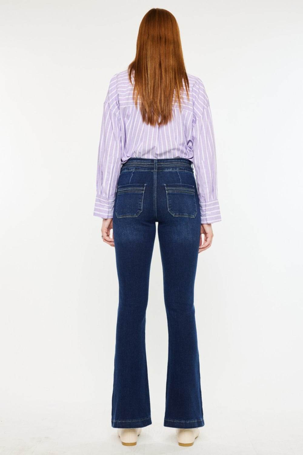 Kancan High Rise Double Waistband Flare Jeans - Delanoir