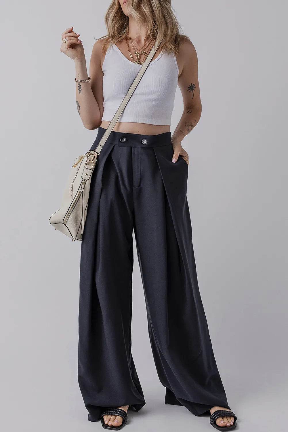 Wide Leg Pants with Pockets - Delanoir