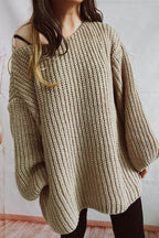 Boat Neck Dropped Shoulder Mini Sweater Dress - Delanoir