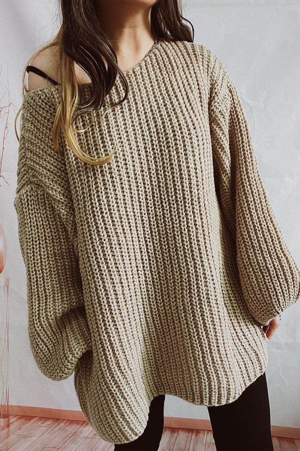 Boat Neck Dropped Shoulder Mini Sweater Dress - Delanoir