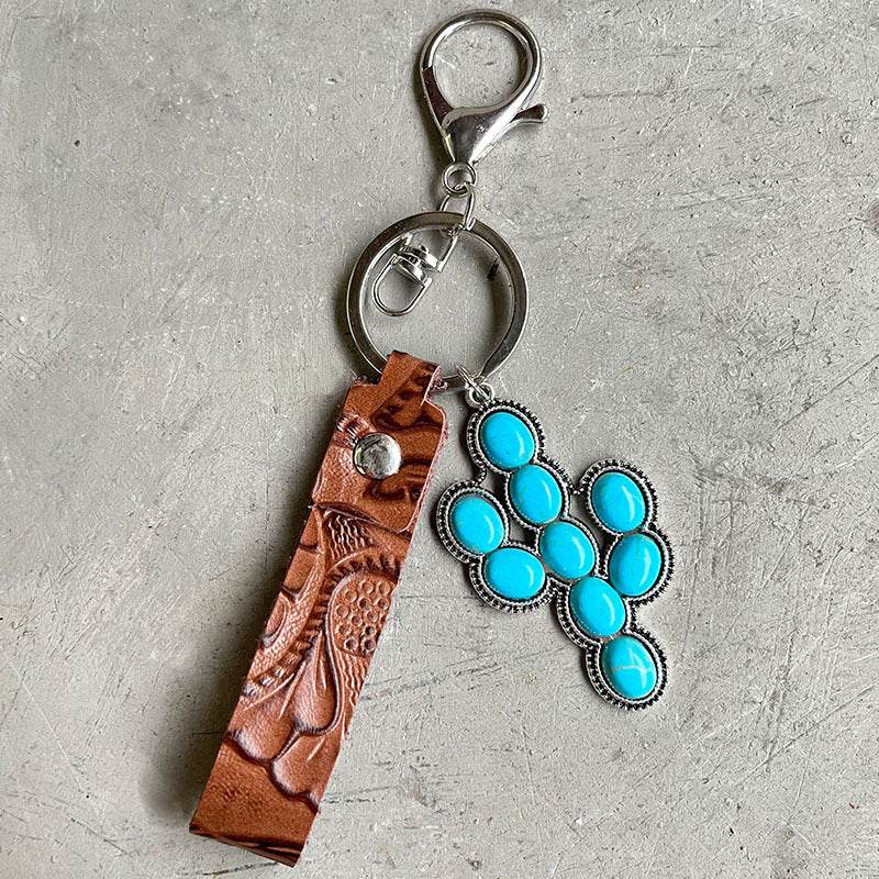 Turquoise Genuine Leather Key Chain - Delanoir