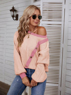 Decorative Button Round Neck Sweater - Delanoir