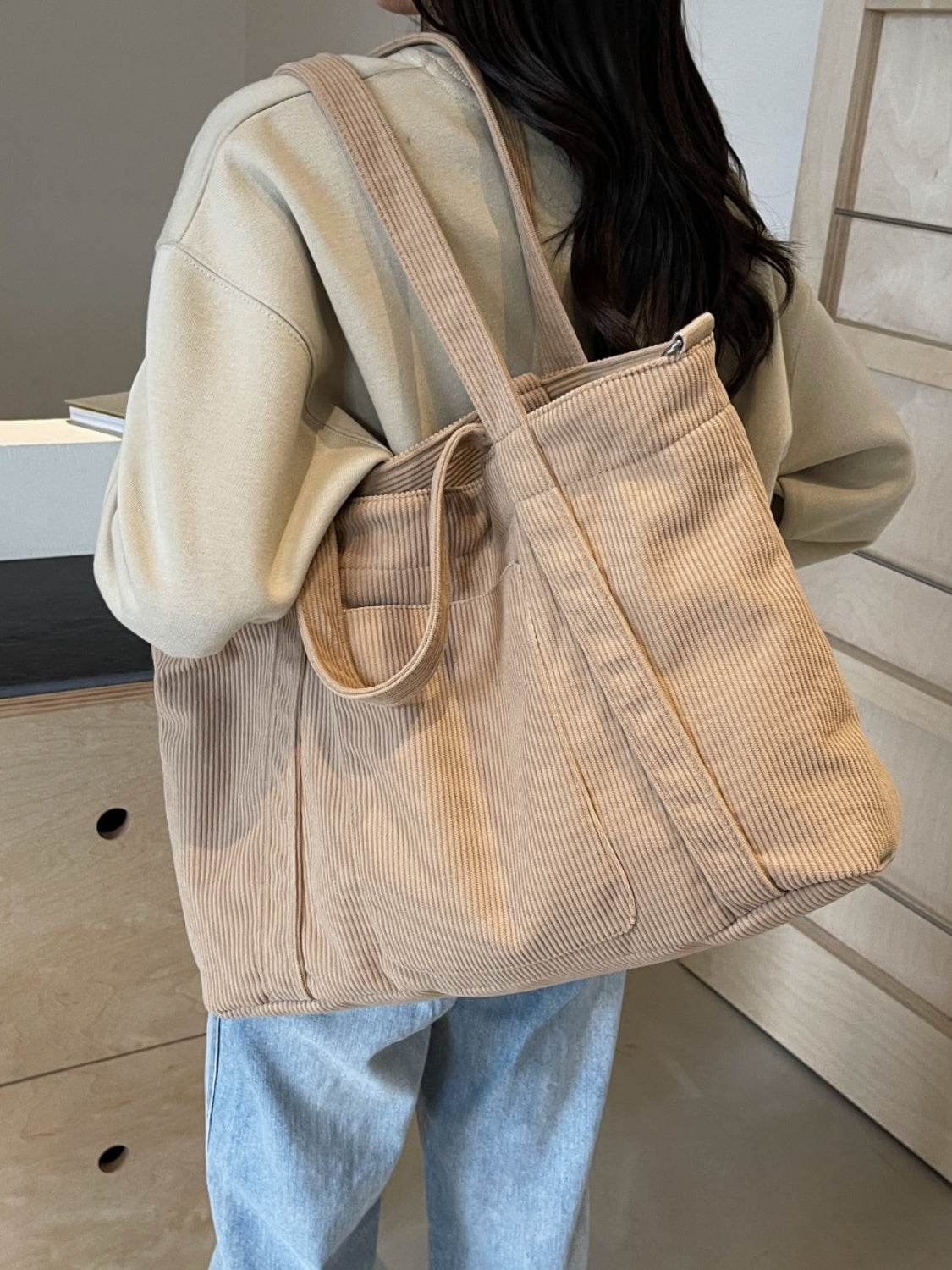 Corduroy Solid Large Tote Bag - Delanoir