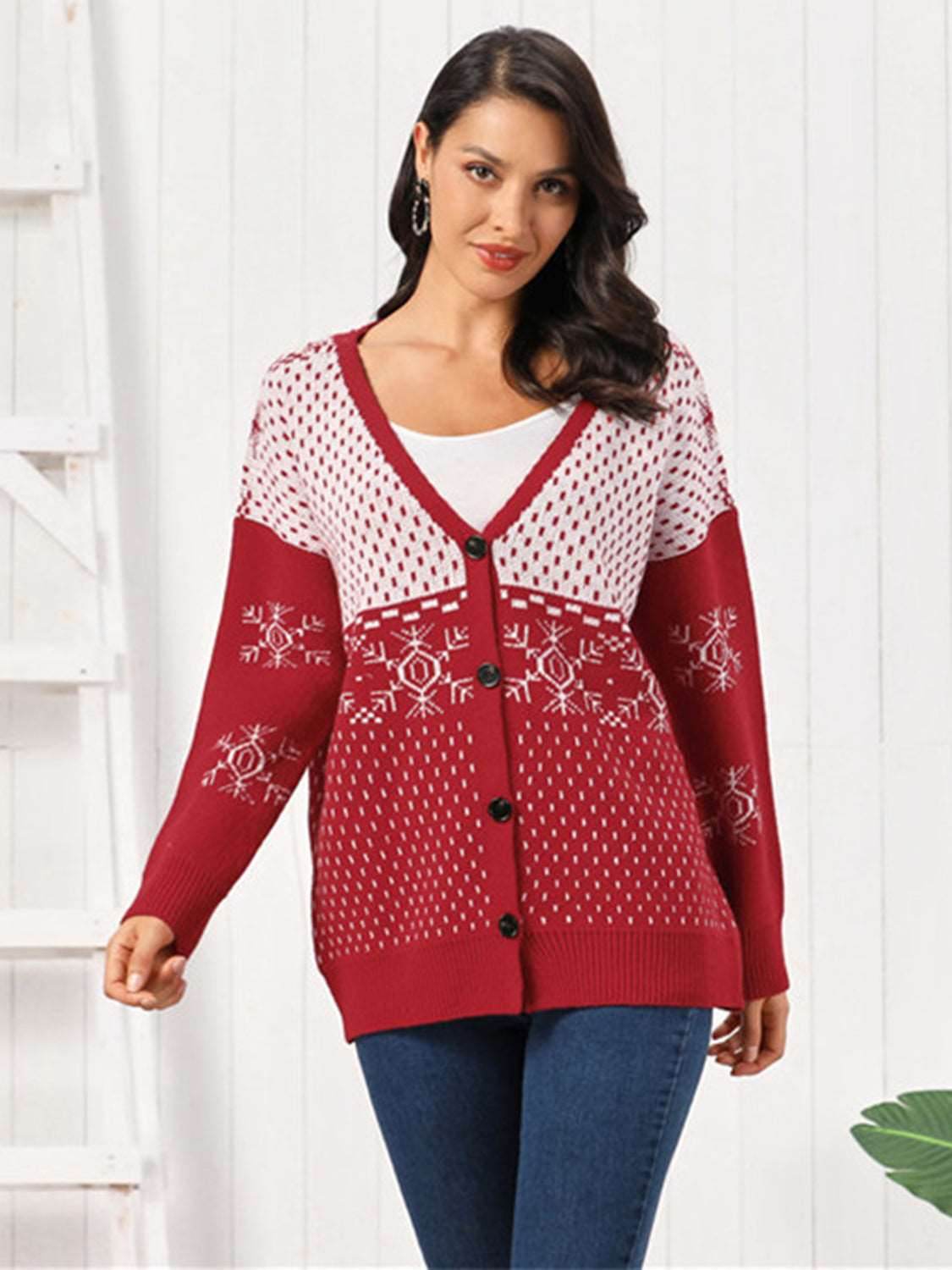Snowflake Button Down Cardigan - Delanoir