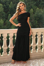 One-Shoulder Ruched Maxi Dress - Delanoir