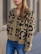 Leopard V-Neck Button Up Cardigan - Delanoir