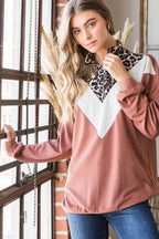 Heimish Full Size Leopard Quarter Zip Mock Neck Sweatshirt - Delanoir