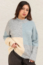 VERY J Color Block Mock Neck Drop Shoulder Sweater - Delanoir