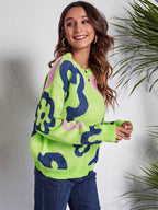 Flower Pattern Round Neck Long Sleeve Sweater - Delanoir