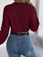 Cable-Knit Round Neck Cropped Sweater - Delanoir
