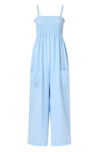Smocked Spaghetti Strap Wide Leg Jumpsuit - Delanoir