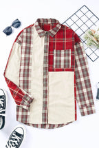Plaid Patchwork Collared Neck Shacket - Delanoir
