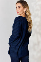 Basic Bae Full Size Ribbed Half Button Long Sleeve T-Shirt - Delanoir