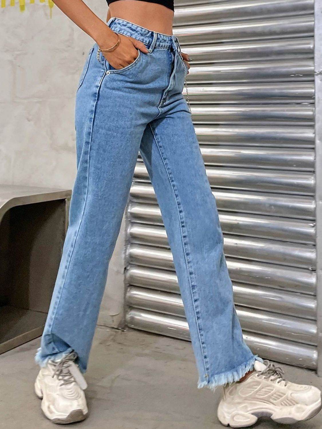 Raw Hem Jeans with Pockets - Delanoir