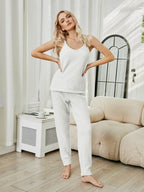 Fuzzy V-Neck Cami and Pants Lounge Set - Delanoir