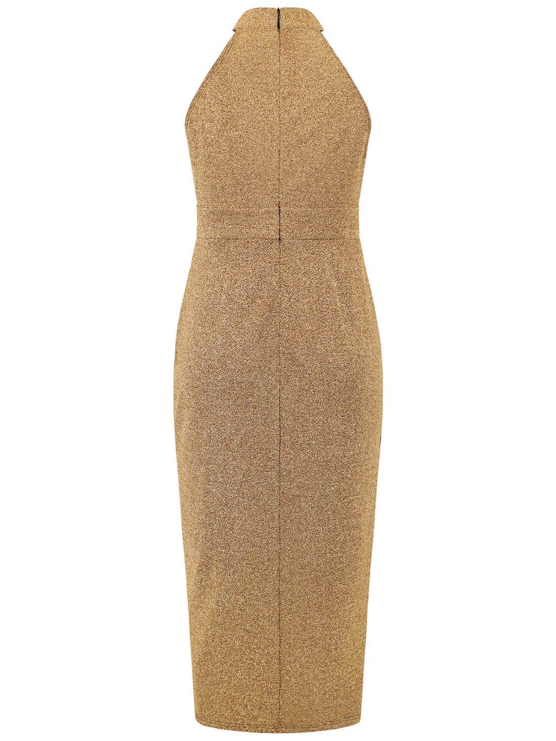Slit Ruched Mock Neck Sleeveless Dress - Delanoir