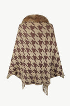 Houndstooth Fringe Hem Poncho - Delanoir