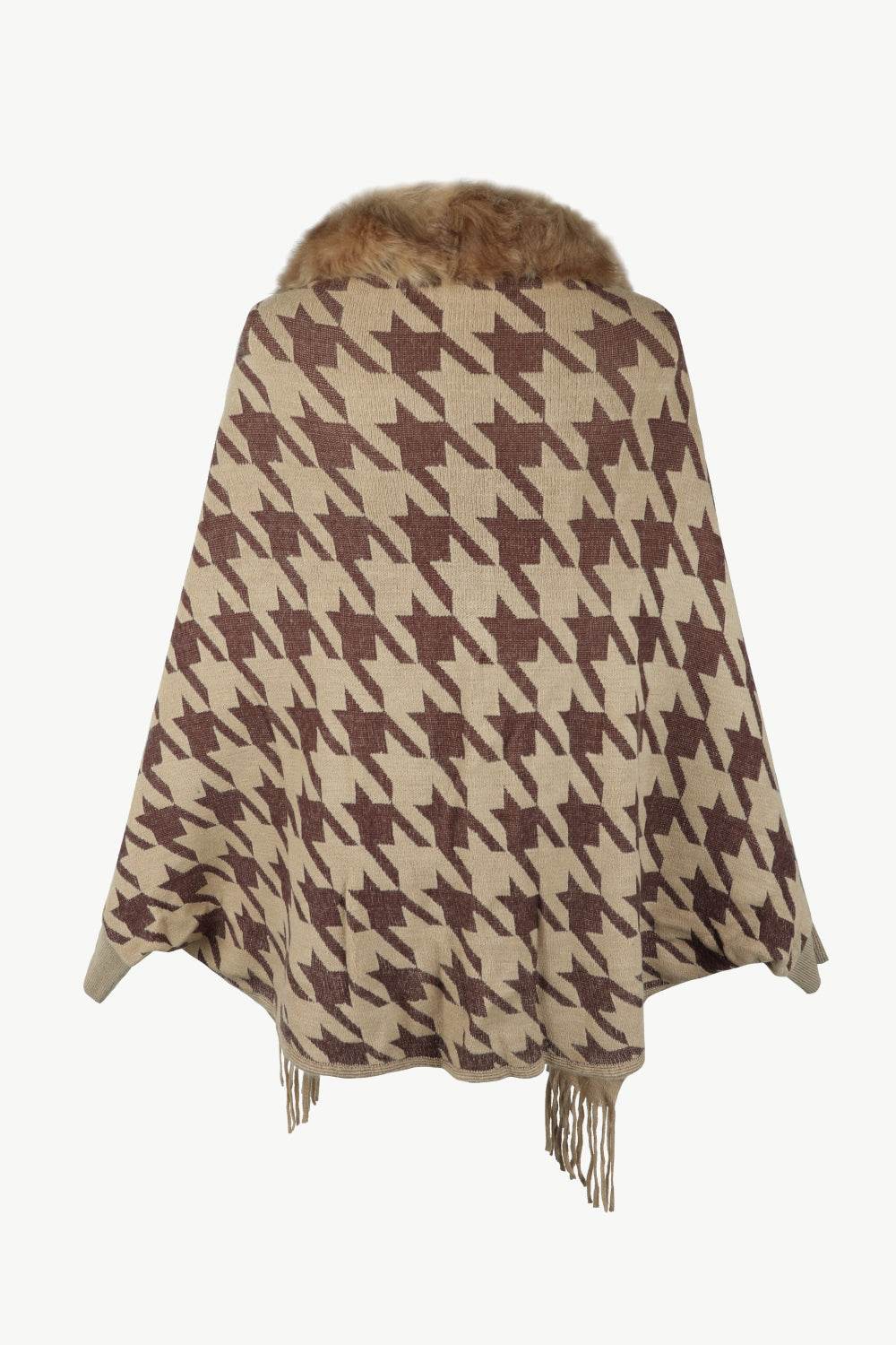 Houndstooth Fringe Hem Poncho - Delanoir