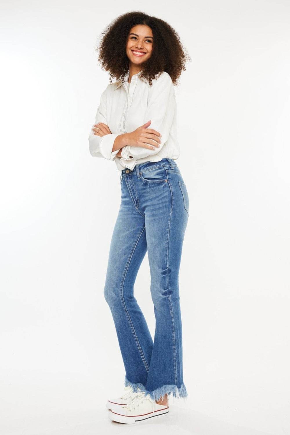Kancan High Rise Frayed Hem Jeans - Delanoir