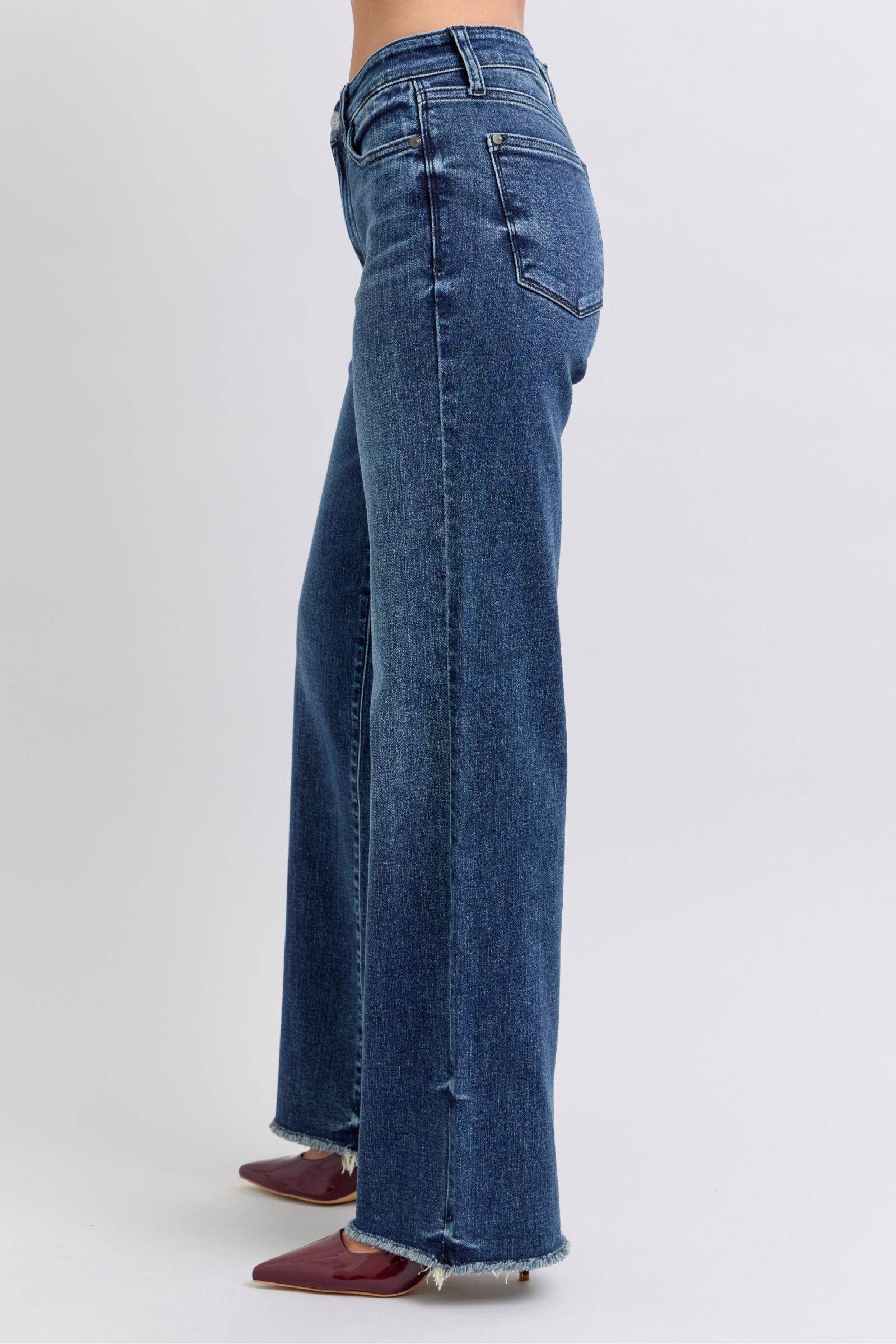 Judy Blue Full Size Raw Hem Mid Rise Jeans - Delanoir