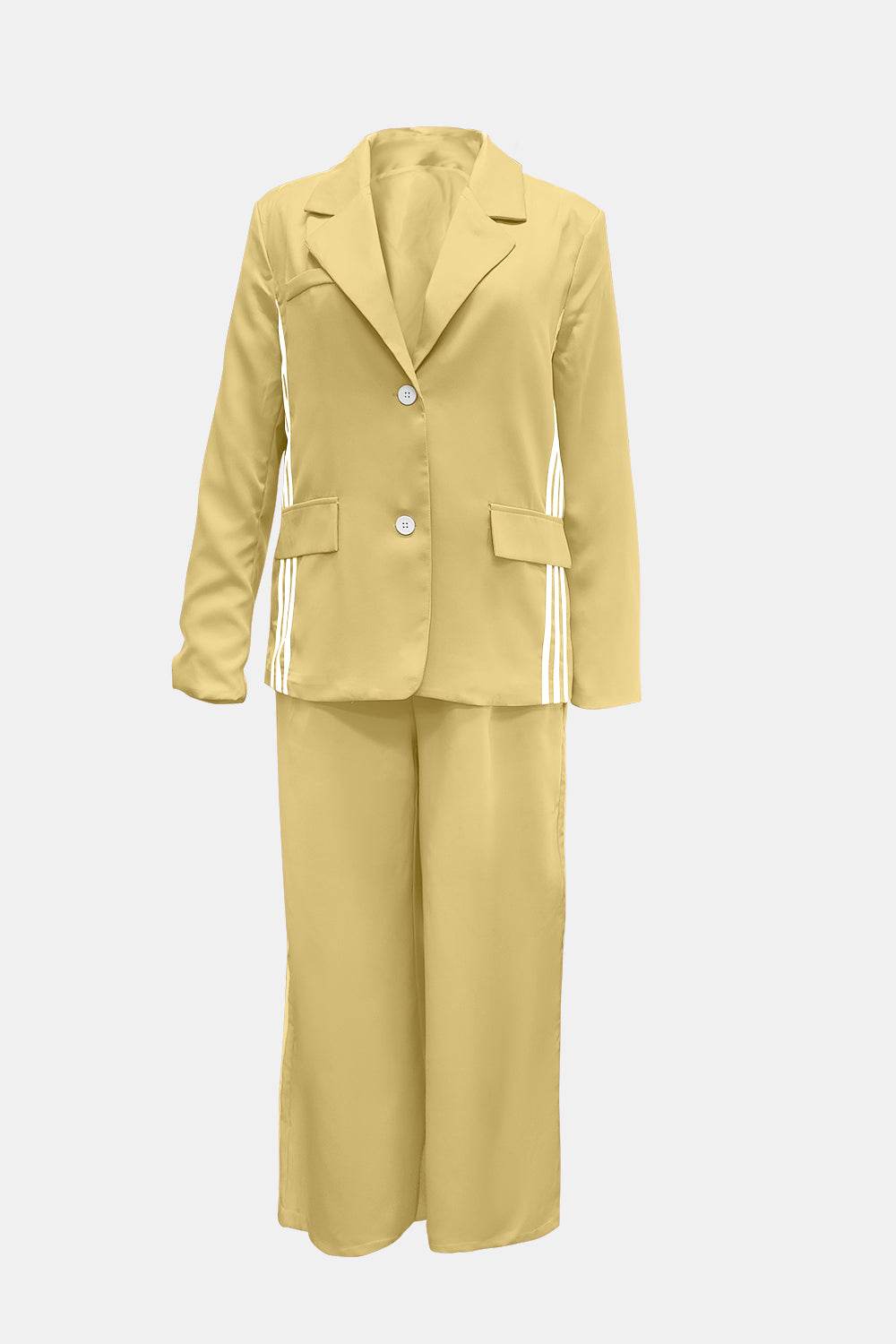 Side Striped Long Sleeve Blazer and Pants Set - Delanoir