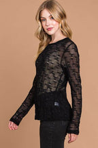Culture Code Full Size Round Neck Mesh Perspective Top - Delanoir
