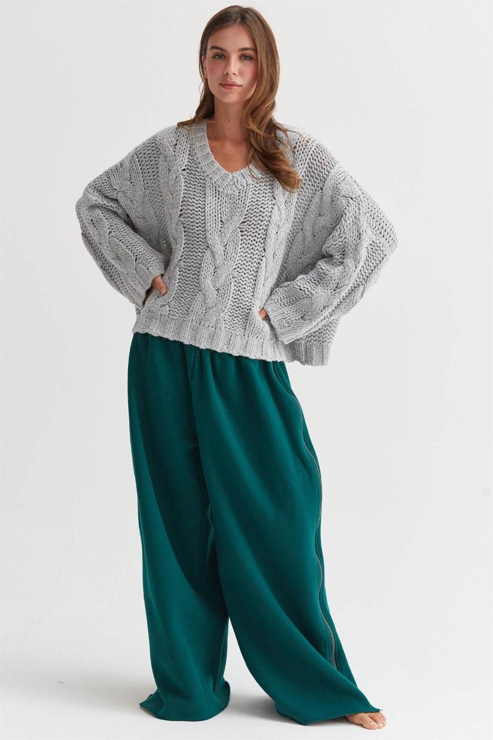 HYFVE Cable Knit V-Neck Sweater - Delanoir